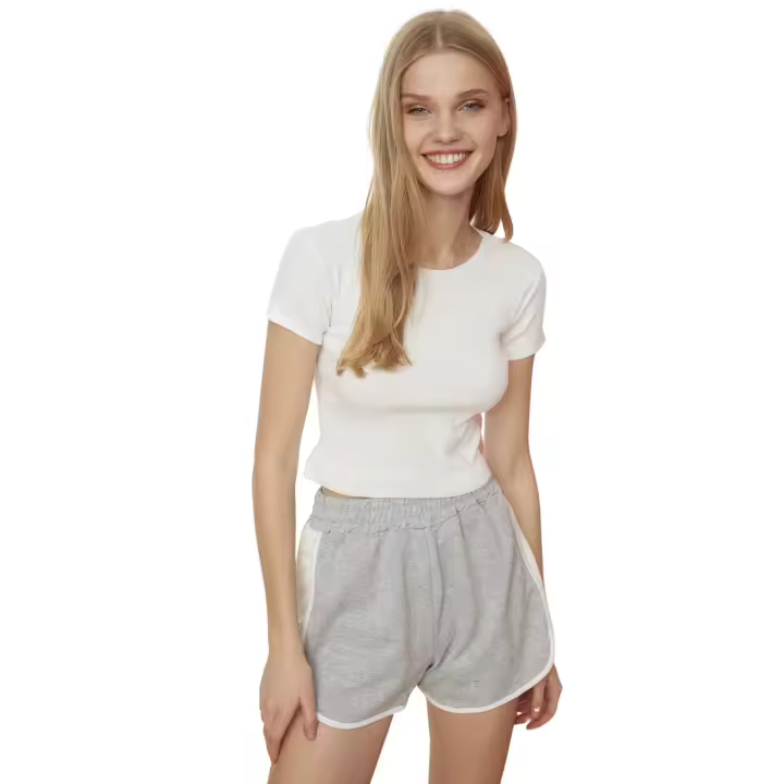 Trendyol Black Fitted Crew Neck Crop Ribbed Stretchy Knitted Blouse Twoss21Bz0779 - 1