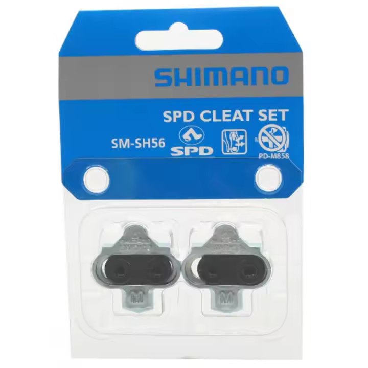 SHIMANO | Calas De Pedales SPD SH56 - Calas de modo de desenganche multi.
Se pueden soltar girando en cualquier dirección.
Juego de calas con gran superficie de apoyo y solidez para pedal SHIMANO. - 1