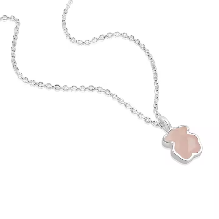 Collar de Oso de Piedra Natural de Plata de Ley 925, Ágata nácar, Estill INS de alta gama, combinable, 1,1 cm Cuello ancho 45 cm - 1
