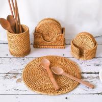 Mantelos Redondos Hechos a Mano De Rattan Y Algodón Ecológico 8-20cm Coaster Bowl Mats Tapete De Té Insulación Pad Japón Estilo - details 2