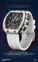 Reloj De Cuarzo Para Hombre Mark Fairwhale 5670 Diseño De Punta De Tonneau Multifuncional Impermeable Con Correa De Silicona Resina Para Deportes - details 3