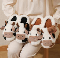 Pantuflas De Invierno Para Parejas Con Diseño De Vaca De Peluche Cálido Antideslizantes Comodidad Para Hombres Y Mujeres - details 5