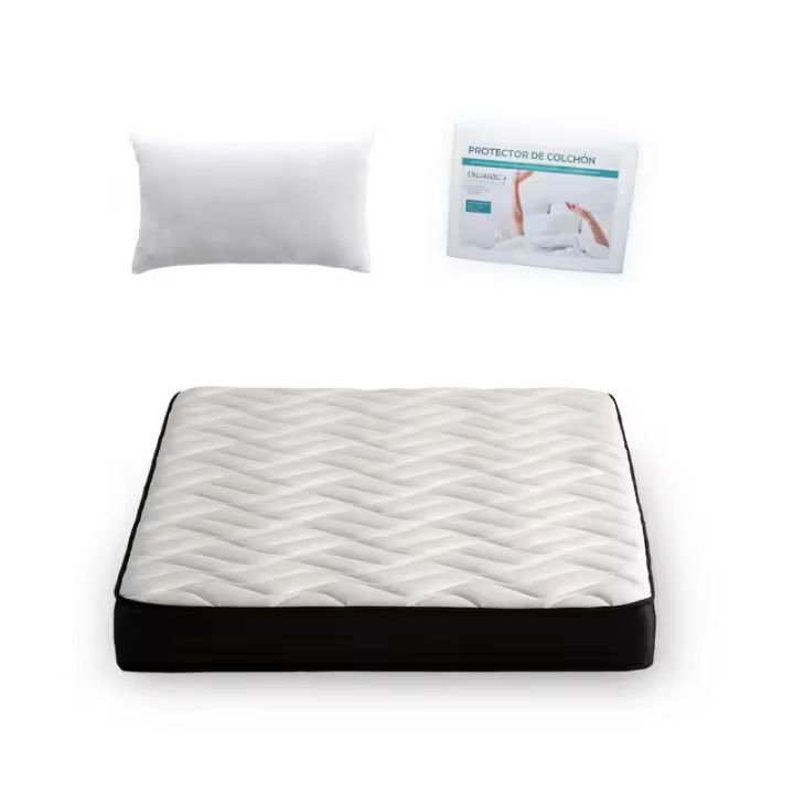 Pack Almohada Fibra Hueca + Protector Rizo Algodón + Colchón Viscoelástico, Altura 21 cm, BAKU - 1