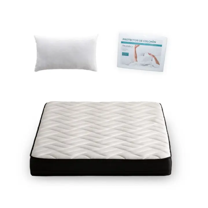 Pack Almohada Fibra Hueca + Protector Rizo Algodón + Colchón Viscoelástico, Altura 21 cm, BAKU - 1