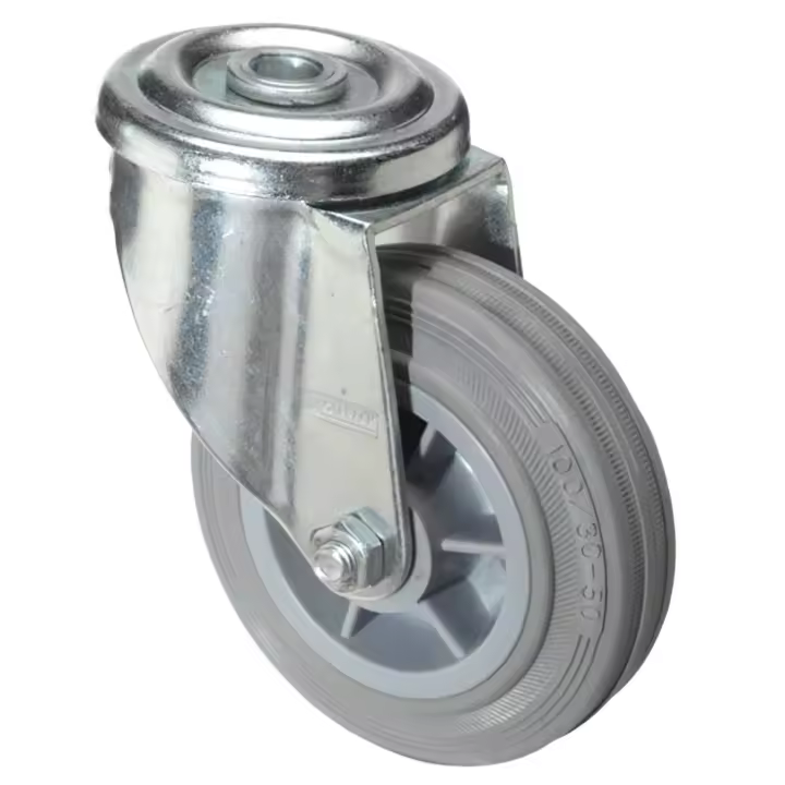 Wolfpack Rueda Industrial Goma Gris Pasante 100 Mm Resistente - 1