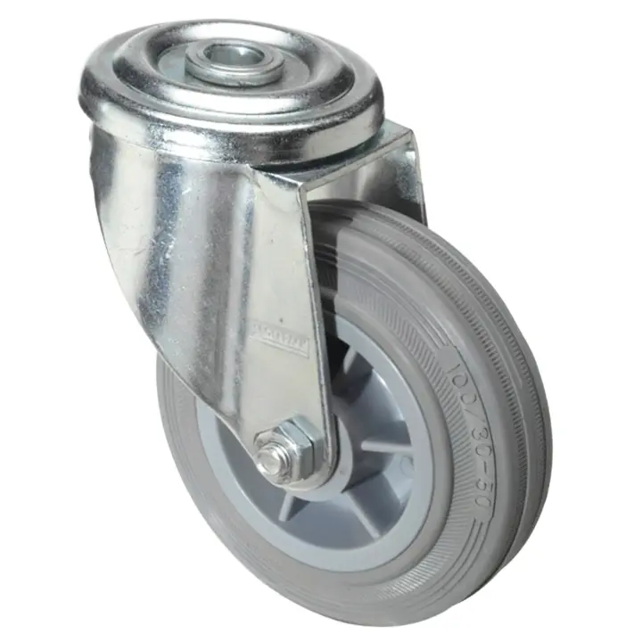 Wolfpack Rueda Industrial Goma Gris Pasante 100 Mm Resistente - 1