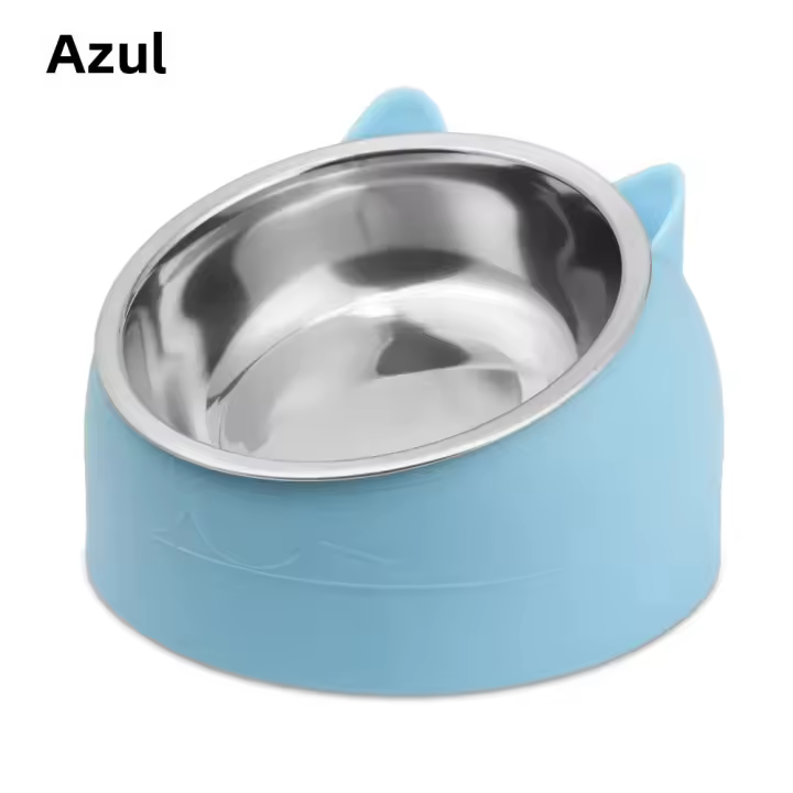Tazón De Alimentos Para Mascotas De Acero Inoxidable Resistente Caídas Con Diseño Oblicuo Protege La Columna Vertebral Cervical Para Gatos Y Perros Colores Variados 200ml - 1