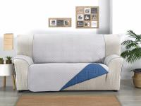 Protector Reversible Bicolor para Sofá y Sillón color azul y gris   Ideal para Mascotas  Funda Acolchada y Lavable - details 1