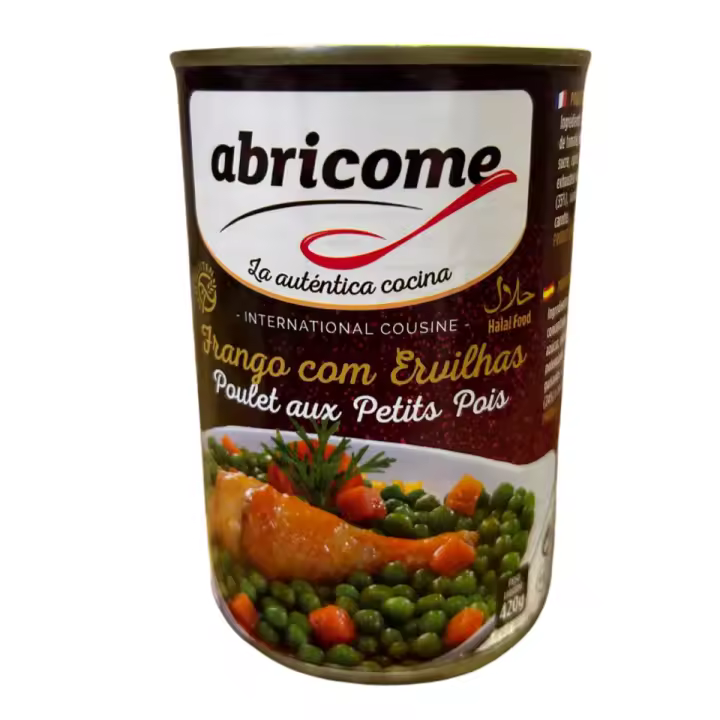 Lata de Pollo con Guisantes Halal 420g - Abricome, Comida enlatada lista para consumir - 1