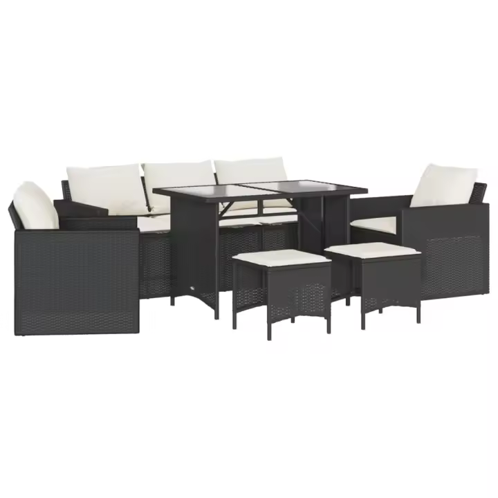 vidaXL Set de sofás de jardín 6 piezas y cojines ratán sintético negro - 1