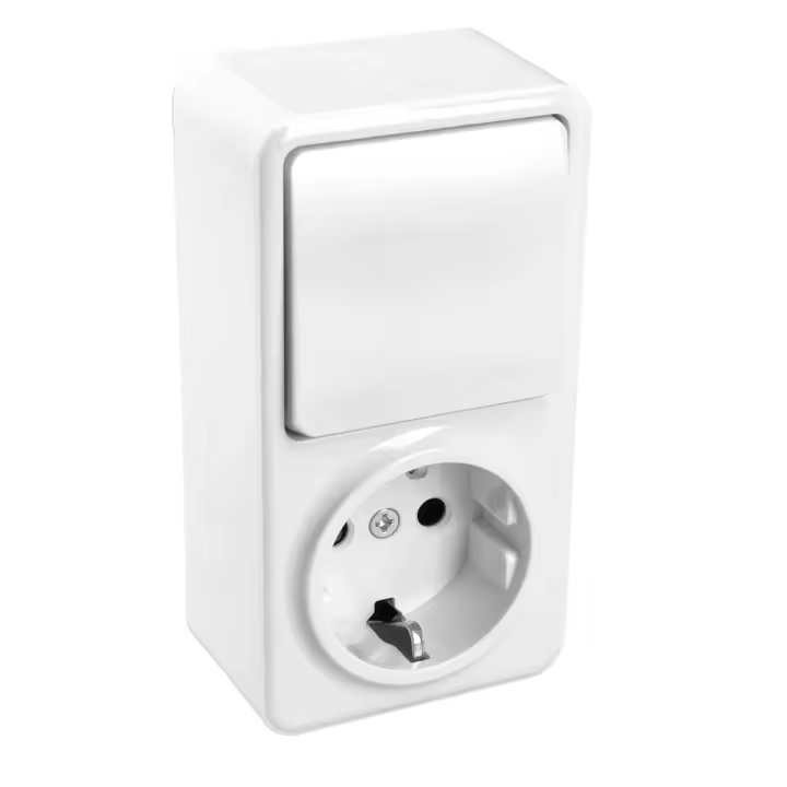 Jandei - Interruptores 2 circuitos + Enchufe Schuko para Instalación en Superficie, Fabricado en Policarbonato Blanco - 1