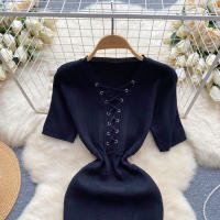Vestido Bodycon Elegante De Encaje Frontal REALEFT Para Mujer Verano 2024 Nuevo Estilo Vintage Slim V-Neck Longuerza Mini - details 8