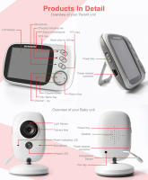 Monitor De Bebé Con Vídeo VB603 2.4G Wireless Pantalla LCD De 3.2 Pulgadas Audio Bidireccional Visión Nocturna Cámara De Seguridad Babysitter - details 11