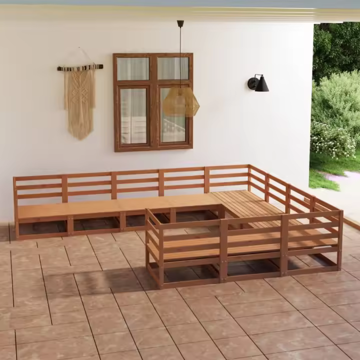 vidaXL Juego de muebles de jardín 10 piezas madera maciza de pino - 1
