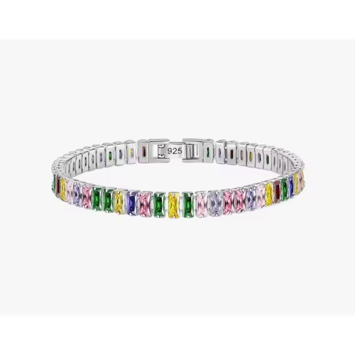 Pulsera de Plata de Ley 925, Pulsera de circonitas de Colores, Joyería de lujo, Gift de fiesta, Gift para Mujer - 1