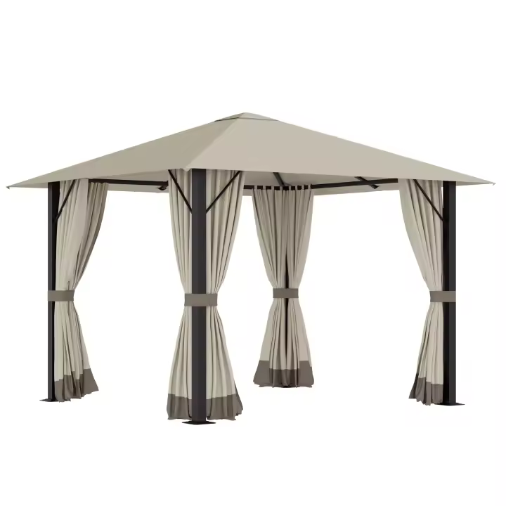 Cenador de Jardín 3x3m con orificios de ventilación, 4 paneles laterales, prueba de óxido, de aluminio y poliéster 2,97x2,6 M Caqui - 1