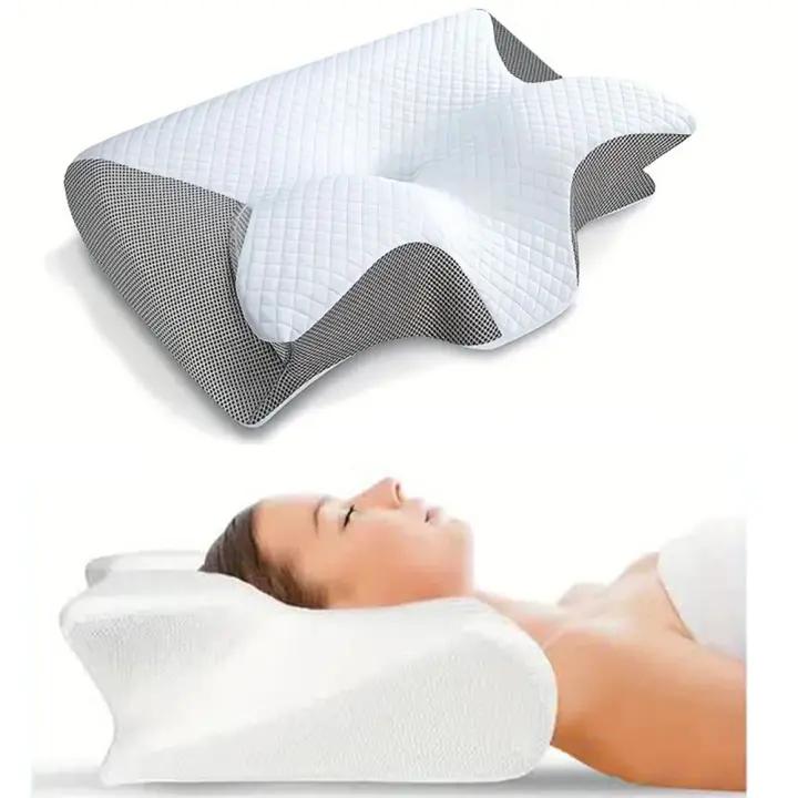 Cojín De Memoria Para El Cuello En Forma De Mariposa Cojín De Descanso Para El Sueño De Masaje Ortopédica Para El Cuello Cómoda Y Cubierta De Espuma De Memoria - 1