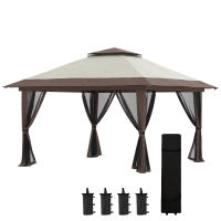 Cenador plegable 4x4m para jardín | Ajuste de Altura en 3 nivel | Techo con Protección UV50 + & Cortinas de Malla Anti-Mosquitos | Diseño Doble Toldo Beige Clásico | Ideal para Fiestas, eventos y reuniones en Aire Libre - details 2