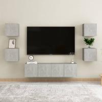 vidaXL Muebles de salón 6 pzas madera ingeniería blanco brillo en color Blanco brillante/Gris hormigón/Roble Sonoma | almacenamiento funcional diseño moderno para baño dormitorio sala - details 1