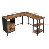 Escritorio de esquina con archivador y estantes, diseño industrial, fácil montaje, para oficina en casa, marco de acero, marrón rústico y negro - details 4