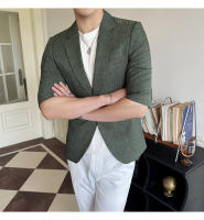 Traje De Verano Para Hombre 2025 De Alta Calidad Con Mangas De Siete Puntos Estilo Moderno Y Elegante Talla M-5XL Azul Rayado Transpirable Y Fresco - details 13