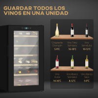 HOMCOM Nevera Vinos 24 Botellas 65L Vinoteca con Luz LED Interior Pantalla Táctil Digital Control de Temperatura Puerta de Vidrio y 5 Estantes de Metal Negro - details 0