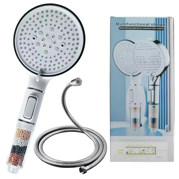 VOYXLIBRE alcachofa de ducha + manguera ducha 1.5M | filtro ducha con partículas de iones negativos: Carbón activado, Turmalina, Maifán y Sulfato de calcio | efecto Spa - 5 Modos de chorros Ajustables - ducha baño | alcachofa de ducha con filtro - 1