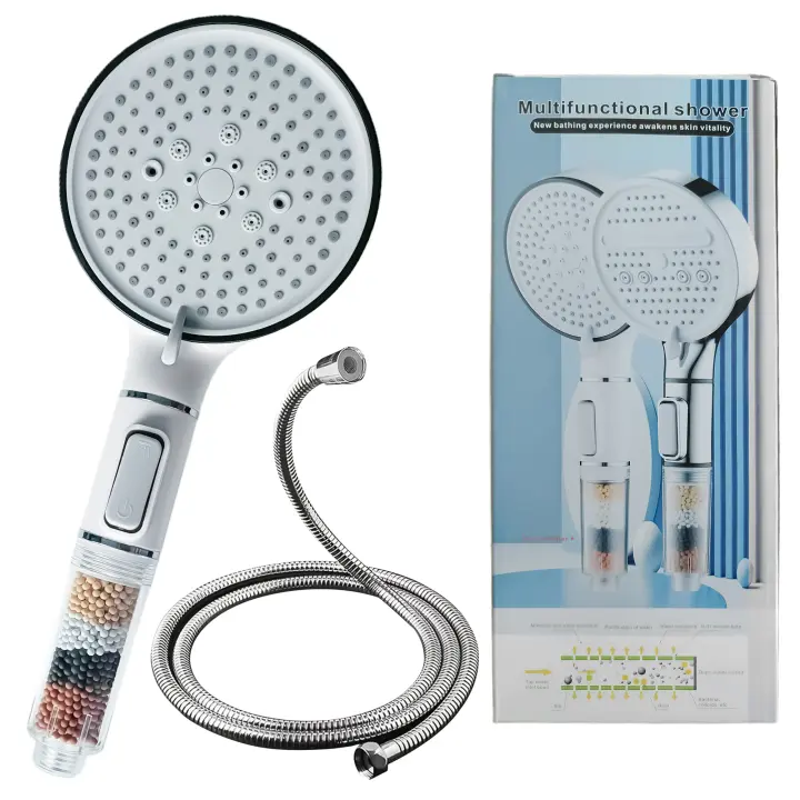 VOYXLIBRE alcachofa de ducha + manguera ducha 1.5M | filtro ducha con partículas de iones negativos: Carbón activado, Turmalina, Maifán y Sulfato de calcio | efecto Spa - 5 Modos de chorros Ajustables - ducha baño | alcachofa de ducha con filtro - 1