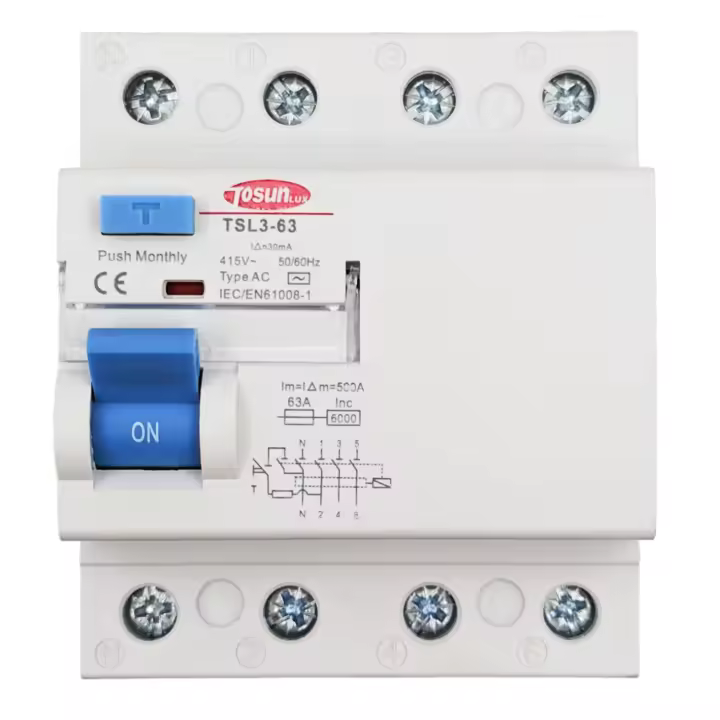 Tosunlux Interruptor diferencial trifásico 30mA 6KA 3P+N tipo AC 40A - 1