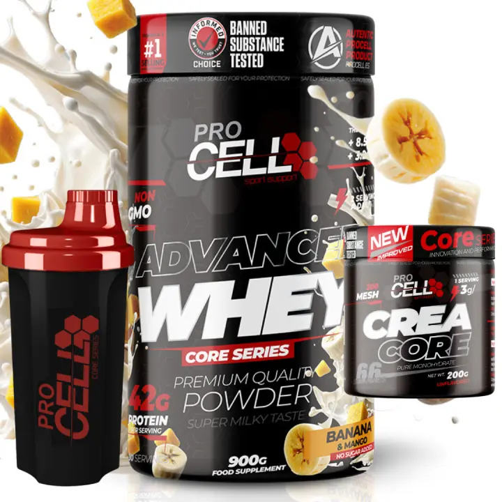 PACK Procell Proteinas Whey Advanced 900Gr (Banana Mango) + Creatina monohidratada 200Gr + Shaker "REGALO" Gana masa muscular, Fuerza, Resistencia, Tonificacion muscular, Recuperacion deportiva - 1