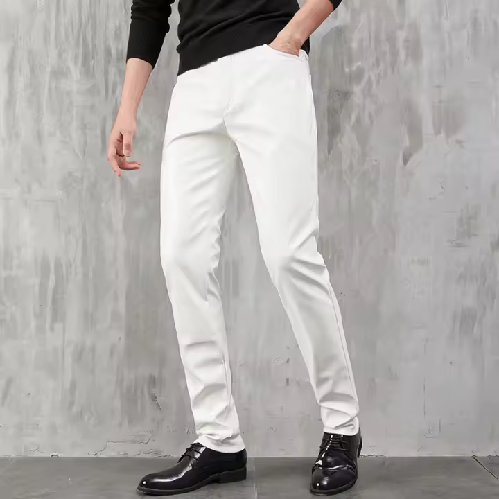 Pantalones De Cuero Para Hombre Ajustados Con Stretch Moda Para Fiestas Y Baile Pantalones Finos De PU Eco-amigable Y Protector De Animales - 1
