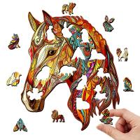Rompecabezas De Madera En Forma Irregular De Caballo Juego De Puzzle Personalizado Para Adultos Juego Familiar Interactivo Regalo Único Y Elegante - details 1