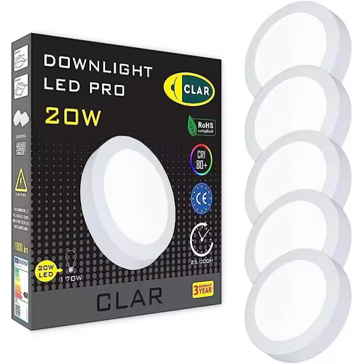CLAR - Downlight LED Techo Superficie 20W, Plafón LED Techo cocina, Plafón led techo baño, Plafón LED Techo, Lámpara de techo - 1
