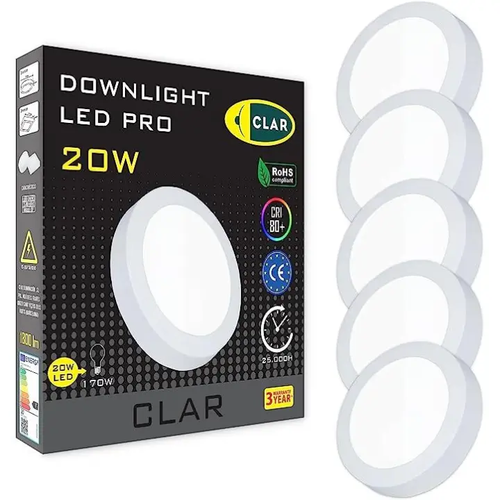 CLAR - Downlight LED Techo Superficie 20W, Plafón LED Techo cocina, Plafón led techo baño, Plafón LED Techo, Lámpara de techo - 1