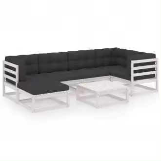 VIDAXL conjunto de sofás con mesita para jardín de 7 piezas en madera de pino blanco y antracita - 1