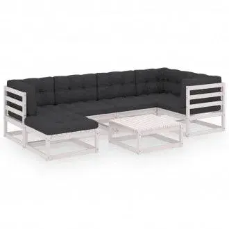VIDAXL 3076740 conjunto de sofás con mesita para jardín de 7 piezas en madera de pino blanco y antracita - 1