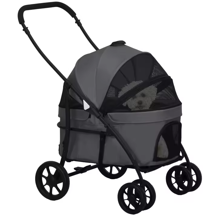 PawHut Carrito para Perros 2 en 1 Cochecito para Perros Plegable Cochecito para Mascotas con 2 Correas de Seguridad Cojín y Marco de Acero - 1