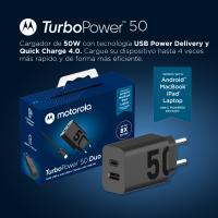 Motorola – Cargador carga rápida Turbopower 50W – Cargador rápido con tecnología USB-PD & QC 3.0 - Compatible con múltiples dispositivos - Incluye cable 1m USB-A a USB-C - details 0