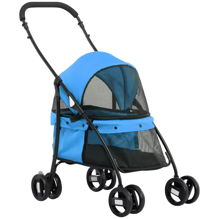 PawHut Cochecito para Mascotas Plegable Carrito para Perros y Gatos con Ventanas de Malla Cojín Lavable Correas de Seguridad Cubierta de Tela Oxford y Marco de Acero 82x47x97 cm - 1