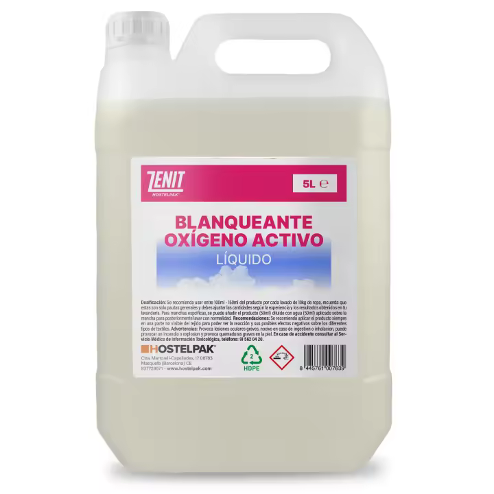 Hostelpak  Oxígeno activo líquido Blanqueante de ropa  5L  Quitamanchas  Limpieza profesional - 1