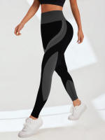 Leggings De Yoga Sin Costuras Para Mujer High Waisted Color Block Suaves Y Elásticas Transpirables Levantamiento De Glúteos Gimnasio Deportes Pantalones De Ejercicio - details 13