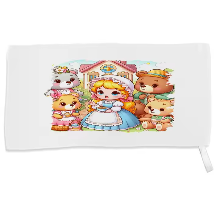MERCHANDMANIA TOALLA PEQUEÑA ABSORBENTE ricitos de oro osos cuento niños infantil dibujos suave personalizada con cinta elastica - 1