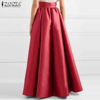 ZANZEA Falda Larga De Seda A-Line Elegante De Verano Para Mujer Cintura Alta Sólida Casual Fiesta OL Trabajo Sin Estirar Polyester - details 3