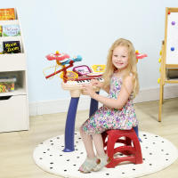 AIYAPLAY Piano Electrónico Infantil de 32 Teclas Juego de Piano 2 en 1 con Batería Micrófono Taburete Luces 19 Canciones 4 Sonidos y Volumen Ajustable 74x32,2x71 cm Multicolor - details 1