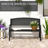 Outsunny Banco de Jardín de 2 Plazas Banco Exterior con Respaldo de Malla de Acero Carga 240 kg para Patio Terraza Balcón 127x60x87 cm Negro - details 3