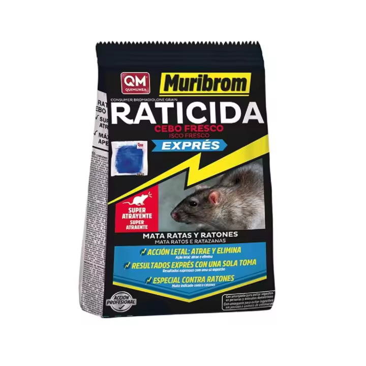 Muribrom Quimunsa Raticida Cebo Fresco EXPRÉS 1 kg Veneno Ratones, Ratas y roedores (Brodifacoum) - 1