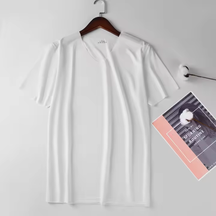 Camiseta De Verano Para Hombre Con Cuello En V Y Manga Corta Color Sólido Estilo Slim Sin Costuras Transpirable Para Viajes - 1
