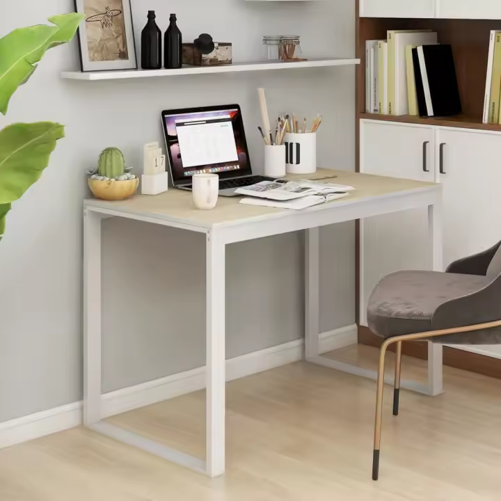 vidaXL Escritorio de ordenador madera ingeniería en color blanco y roble/Negro/Blanco y más | estructura resistente ideal para salón dormitorio o estudio - 1