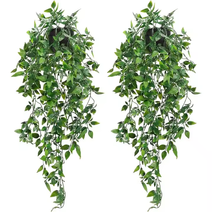 2 plantas colgantes falsas, plantas artificiales en maceta para interiores y exteriores, estéticas, oficina, sala de estar, decoración de estantes - 1