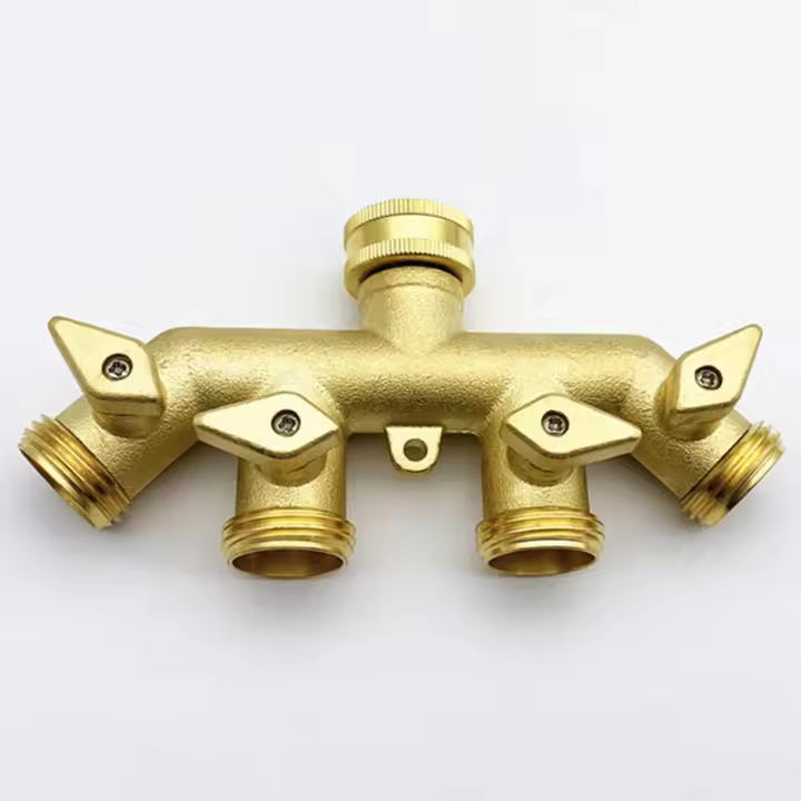 Distribuidor de manguera de latón de 4 vías, adaptador divisor giratorio de bola para grifo - 1